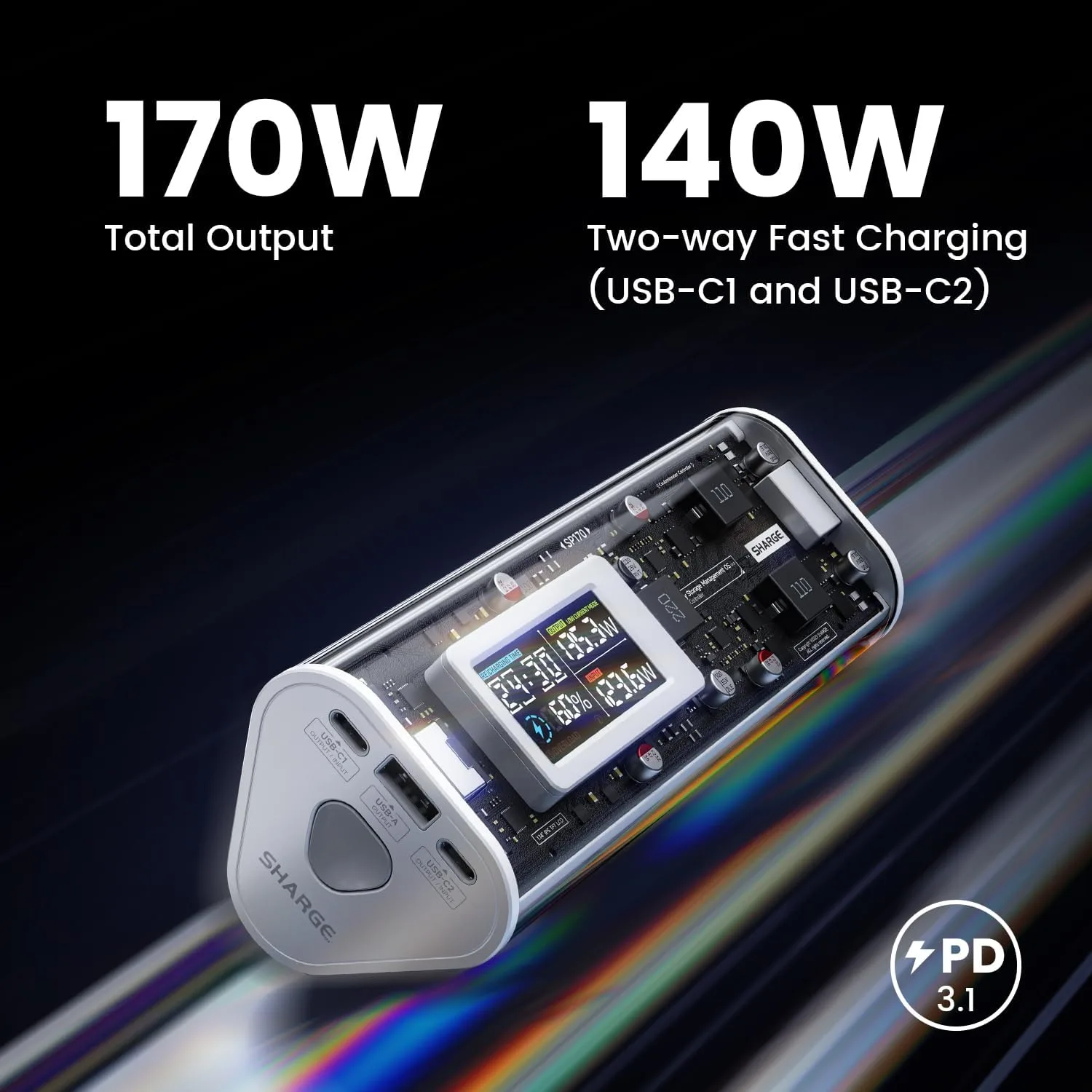 SHARGEEK 170 Power Bank, 140W Portable Charger 24000mAh