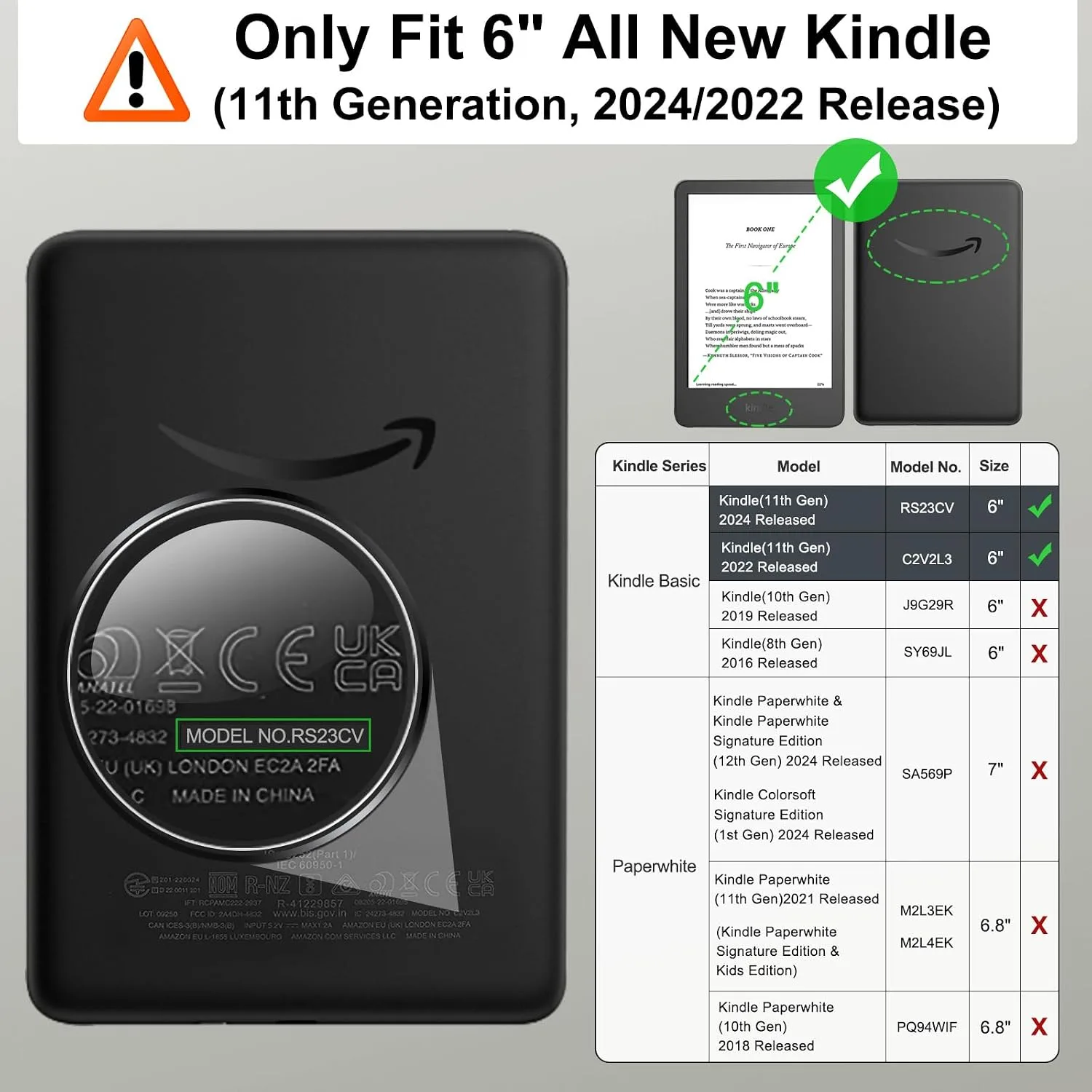 MoKo Case for 6" Amazon Kindle Basic 11th Gen 2024/2022, Midnight Green