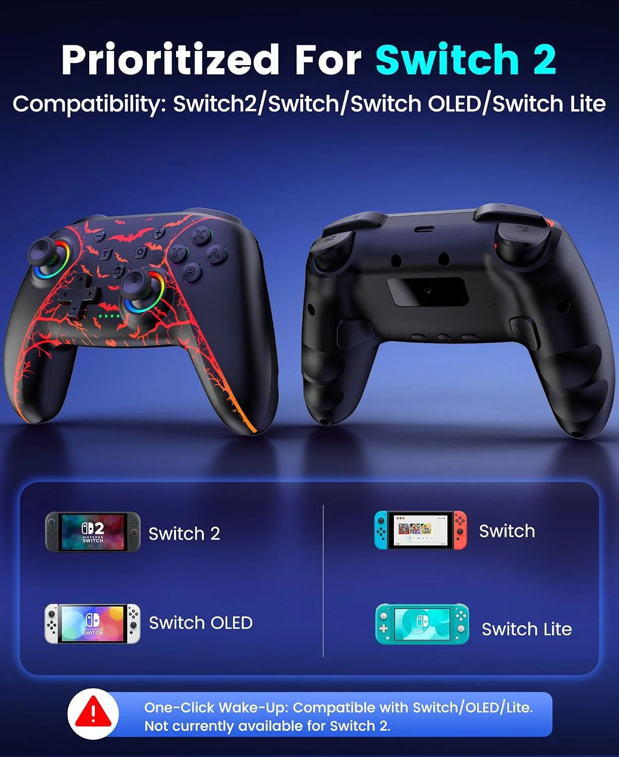 Switch 2 Controller for Nintendo Switch 2/Switch/OLED/Lite, Wireless Switch Controllers with Charging Dock, RGB Switch 2 Pro Controller with Hall Effect, Macro, Turbo and Vibration, Pumpkin Glow