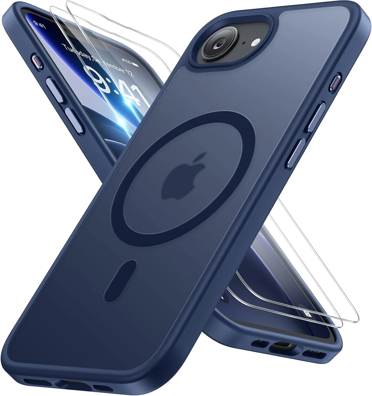 miracase for iPhone 16e case & iPhone 17e Case for MagSafe [with 2×9H+ Screen Protectors] TOP Military-Grade Protection Shockproof with Velvet Touch for iPhone 16e/17e Phone Case 6.1", Dark Blue