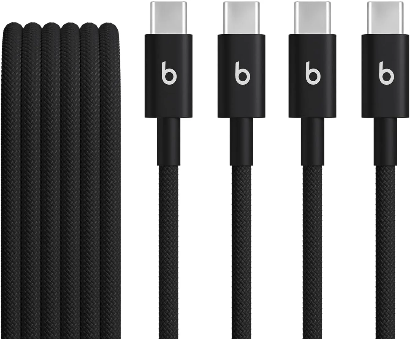 Beats USB-C to USB-C Woven Cable 2 Pack Fast Charging Durable/Tangle-Free Compatible Charger for Apple & Android Devices (1.5 m, 5 ft) - Bolt Black