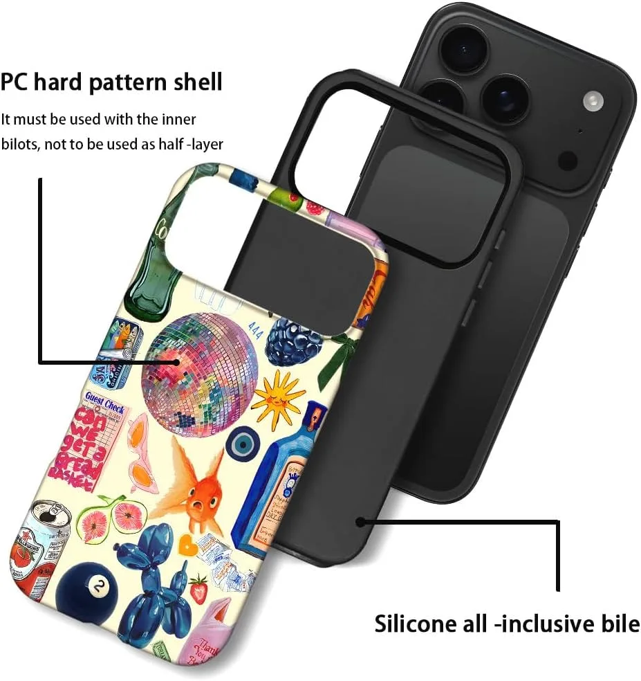 Case Compatible with iPhone 18 Pro Max/iPhone 17 Pro Max,Fall Prevention Hybrid 2-Layer Hard Shell Phone Cover for Girls Boys,Collage European Disco