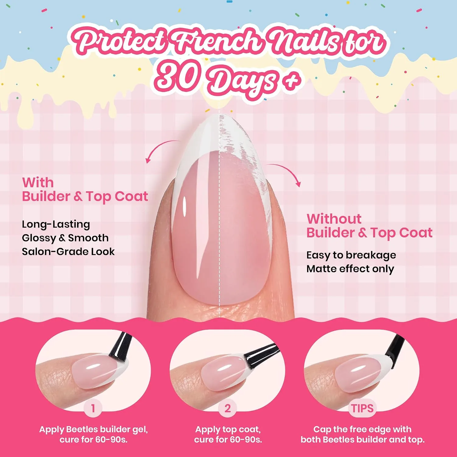 Beetles French Tips Press On Nails - Short Almond 6 Colors 192 Pcs