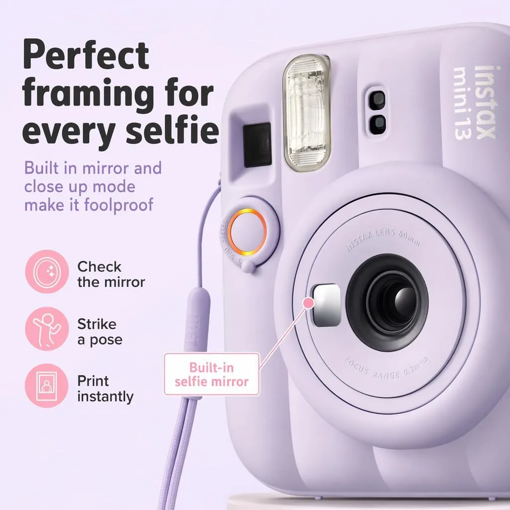 Fujifilm Instax Mini 13 Instant Camera Frost Blue + Fuji Film Value Pack (40 Sheets) + Tudak Accessories Bundle, Incl. Compatible Carrying Case, Quicksand Beads Photo Album 64 Pockets