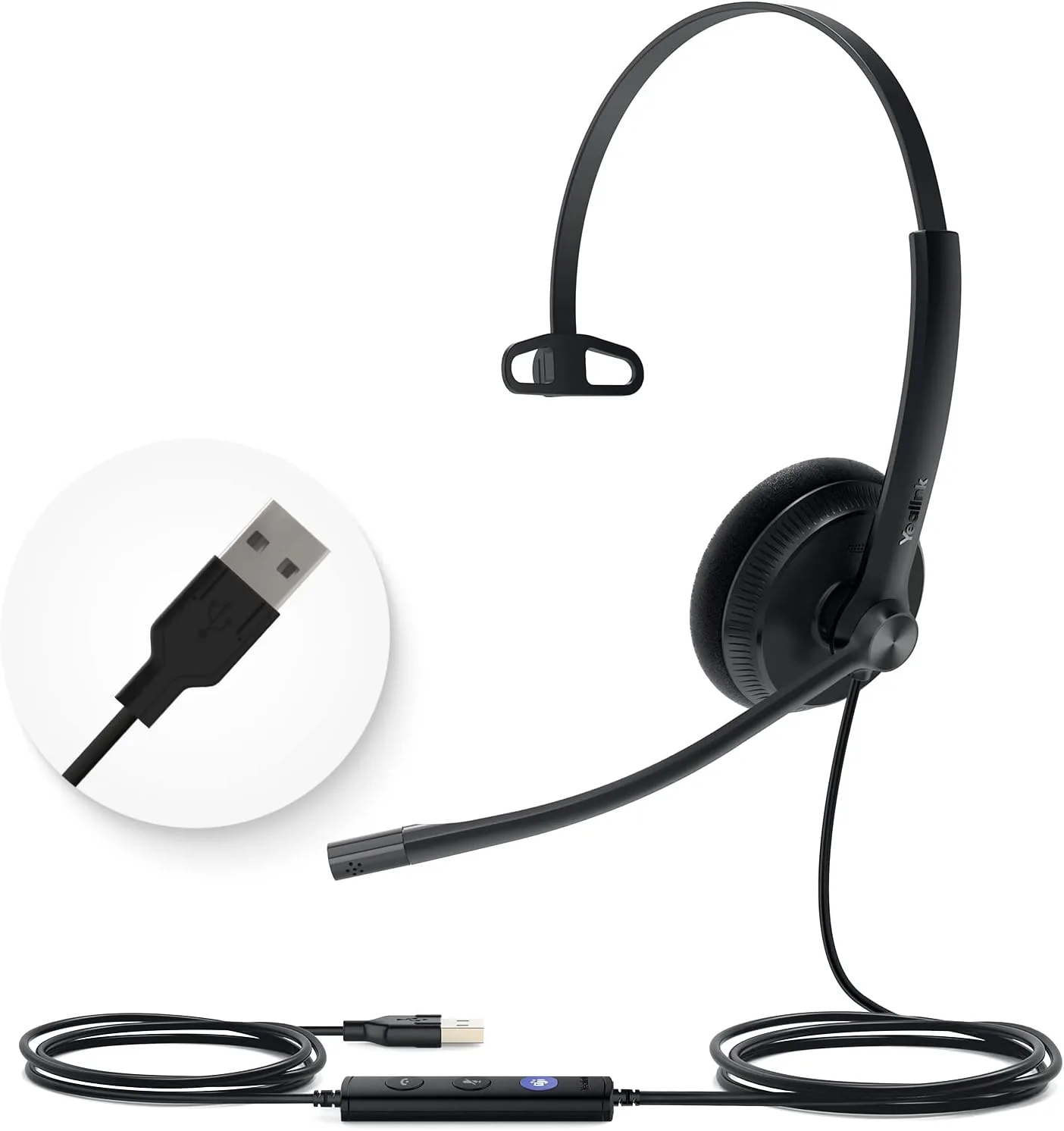 Yealink UH34 Wired Headset,USB-A,Noise Canceling Mic,in-Line Control,On-Ear (Pack of 2)