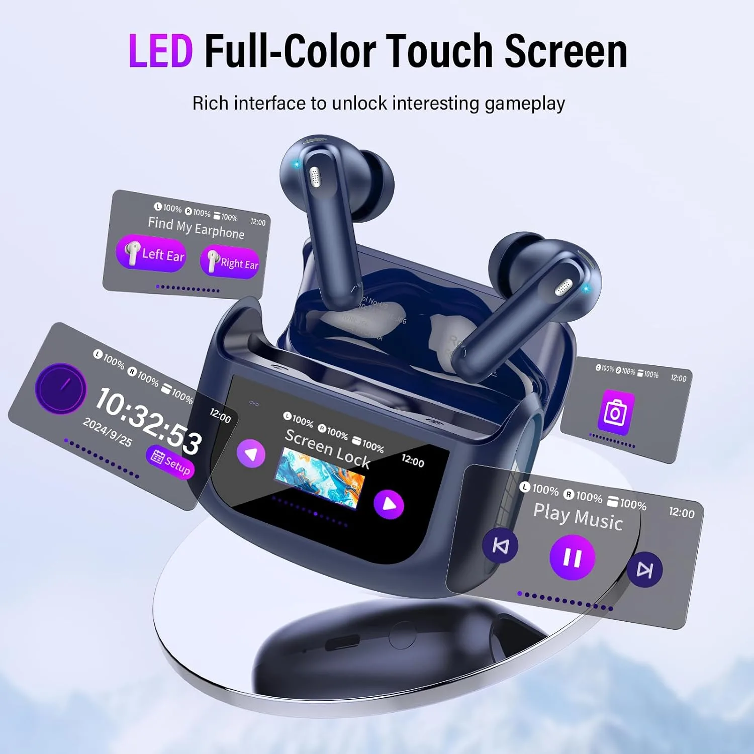 Active Noise Cancelling Ear Buds 48H Wireless Earbuds with Touch Screen