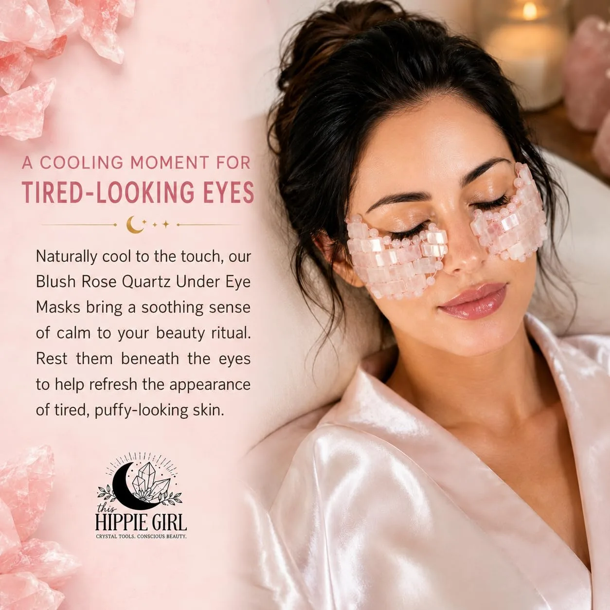 This Hippie Girl Rose Quartz Under Eye Masks, Reusable Cooling Crystal Skincare Tools for Under-Eye Facial Massage, 2-Piece Set