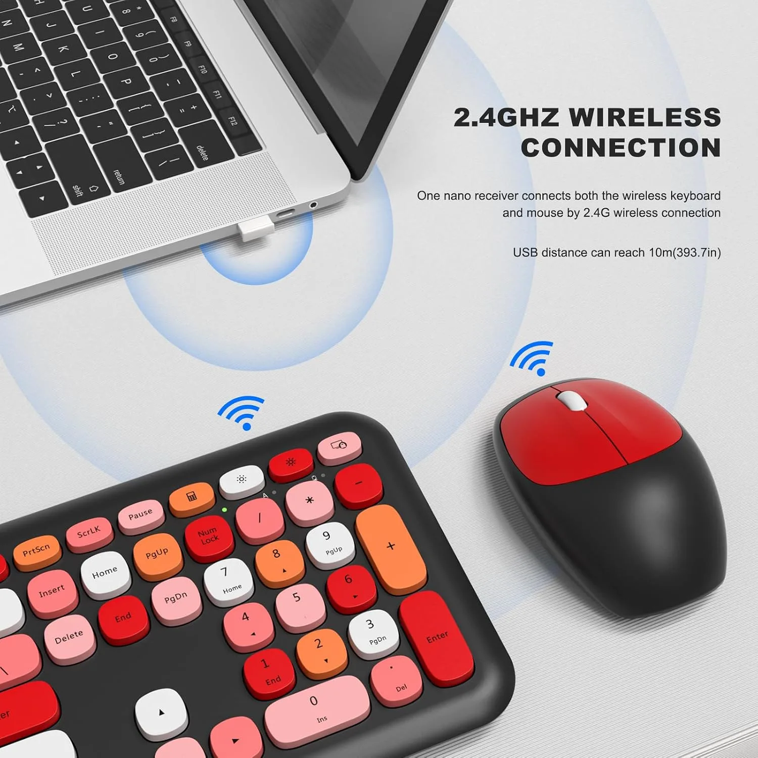 MOFII Wireless Keyboard and Mouse Combo Silent, Slim Compact 2.4G USB Full Size, Cute Keyboard 110 Keys for PC, Notebook, MacBook, Tablet, Laptop, Windows System