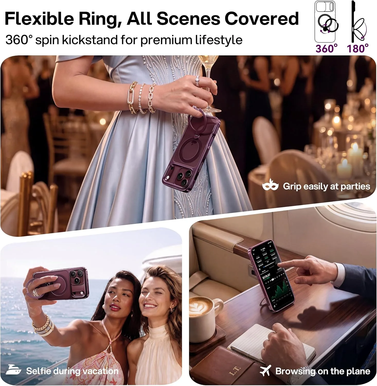 CASEKOO Glossy Burgundy for iPhone 18 Pro Max Case, 360 Spin Magnetic Stand