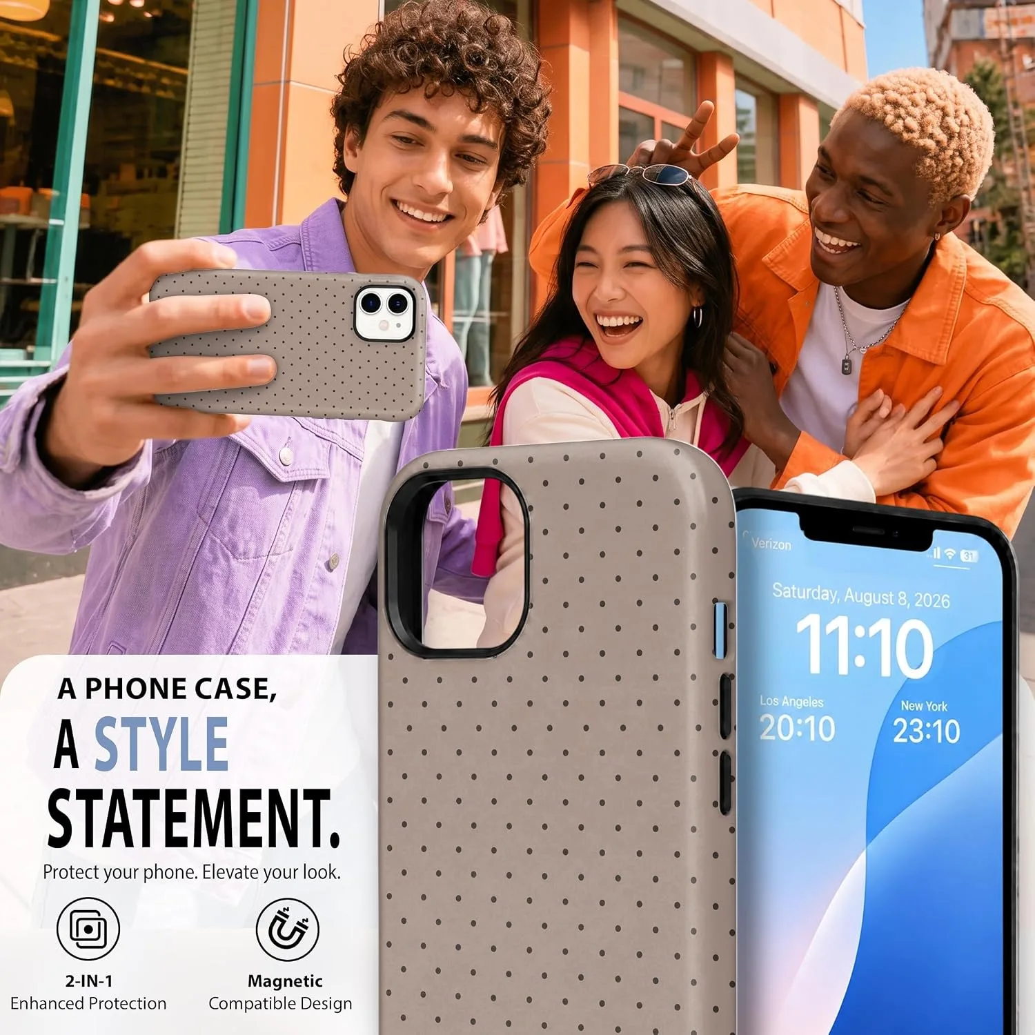 Magnetic for iPhone 11 Phone Case, Cute Brown & White Polka Dot