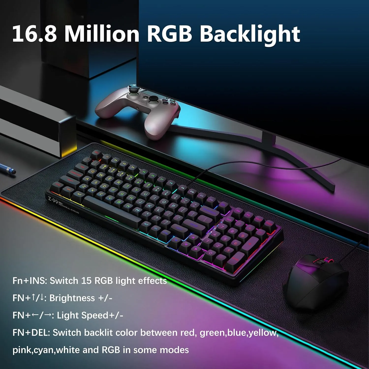 HUO JI Z-99 Wired Mechanical Keyboard, Creamy Sound, RGB Backlit, Black