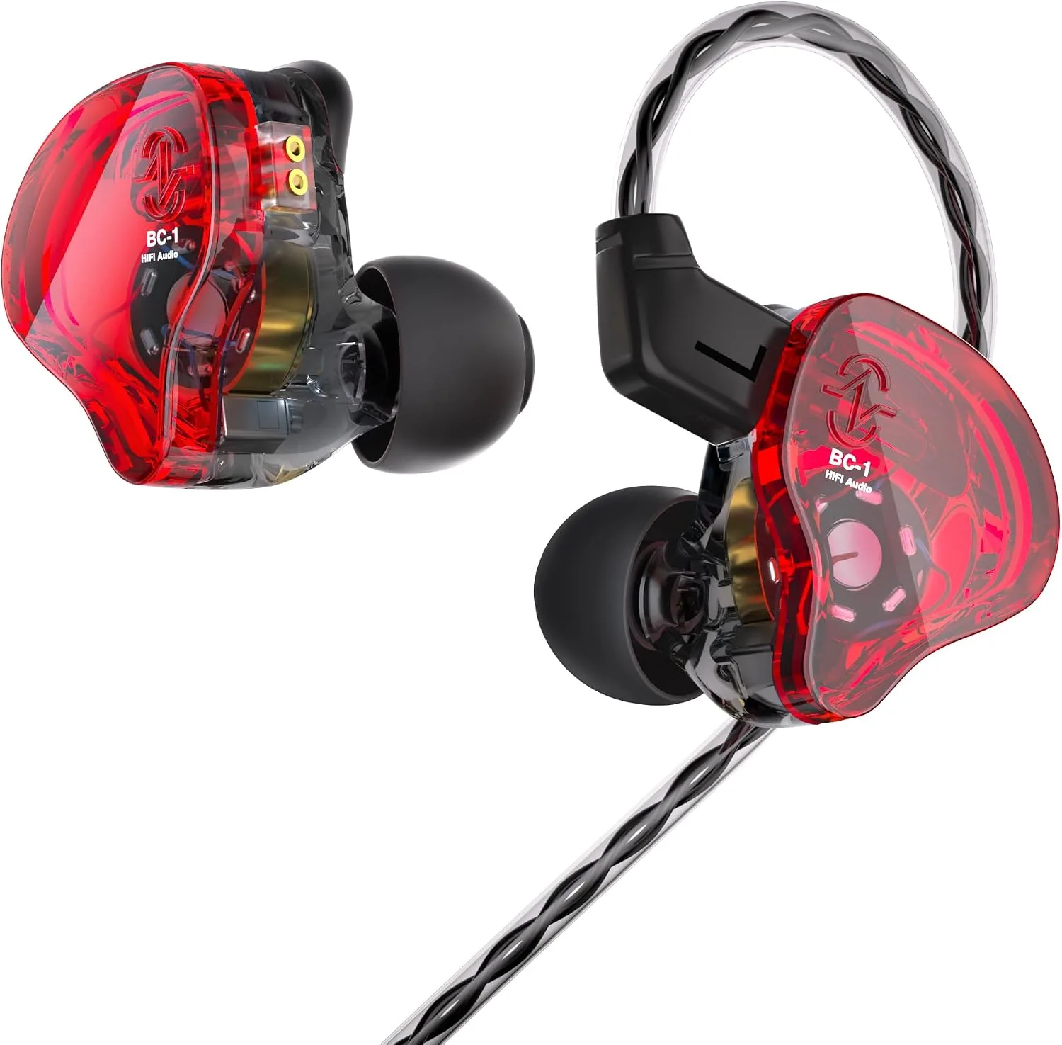 CCZ Melody in ear Headphones, HIFI 1DD 1BA Drivers in Ear Monitors, Wired Earbuds with Crisp Clear Sound Comfortable Ear fins, iem Earphones for Singers Musicians Drummer (Red, without microphone)