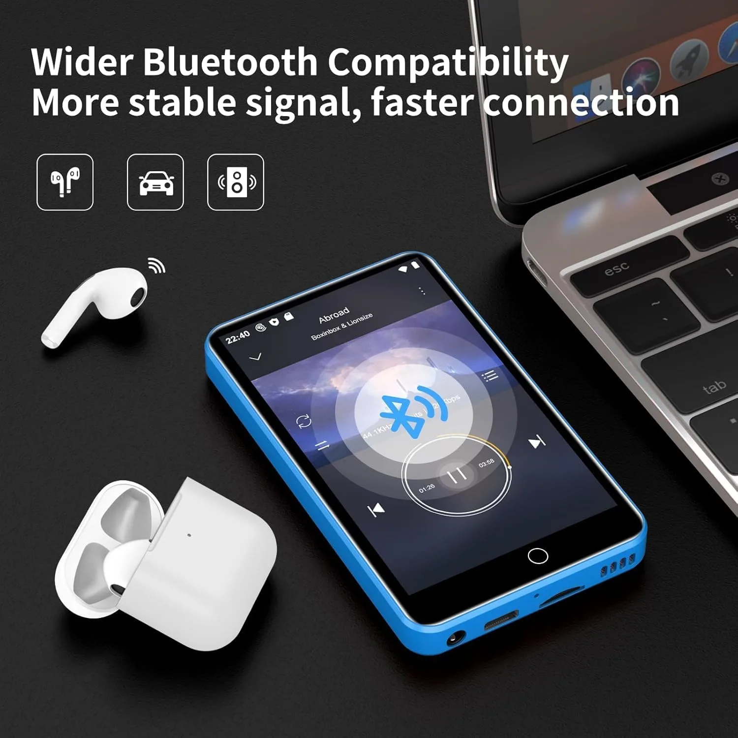 MP3 Player with Bluetooth and WiFi, ZAQE 16GB Music Player with Spotify,Pandora,4" Touch Screen Android MP4 MP3 Player for Kids with Audible