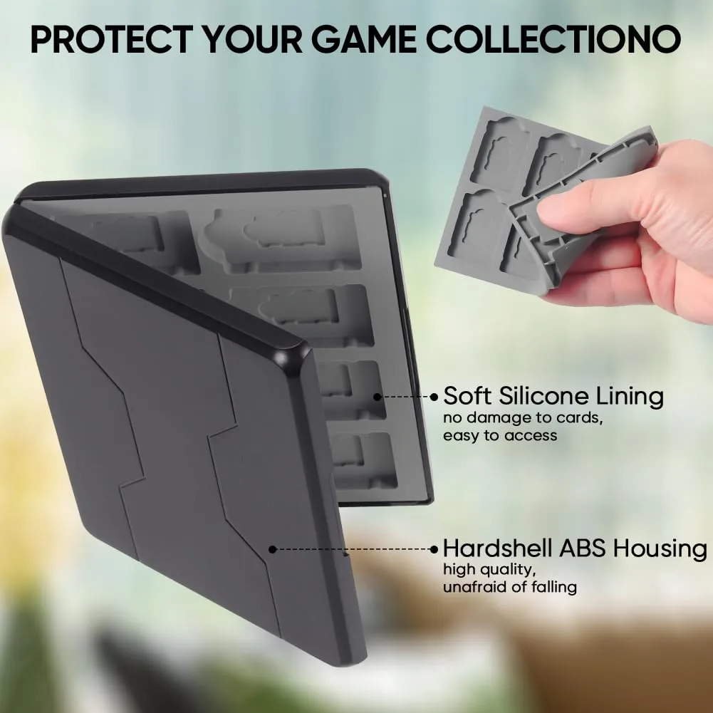 fivtek Game Card Case for Nintendo Switch2/Switch/Switch Lite/OLED, Switch Game Holder Storage Card Portable Cartridge Case with 16 Game Card Slots and 16 Micro SD Card Slots