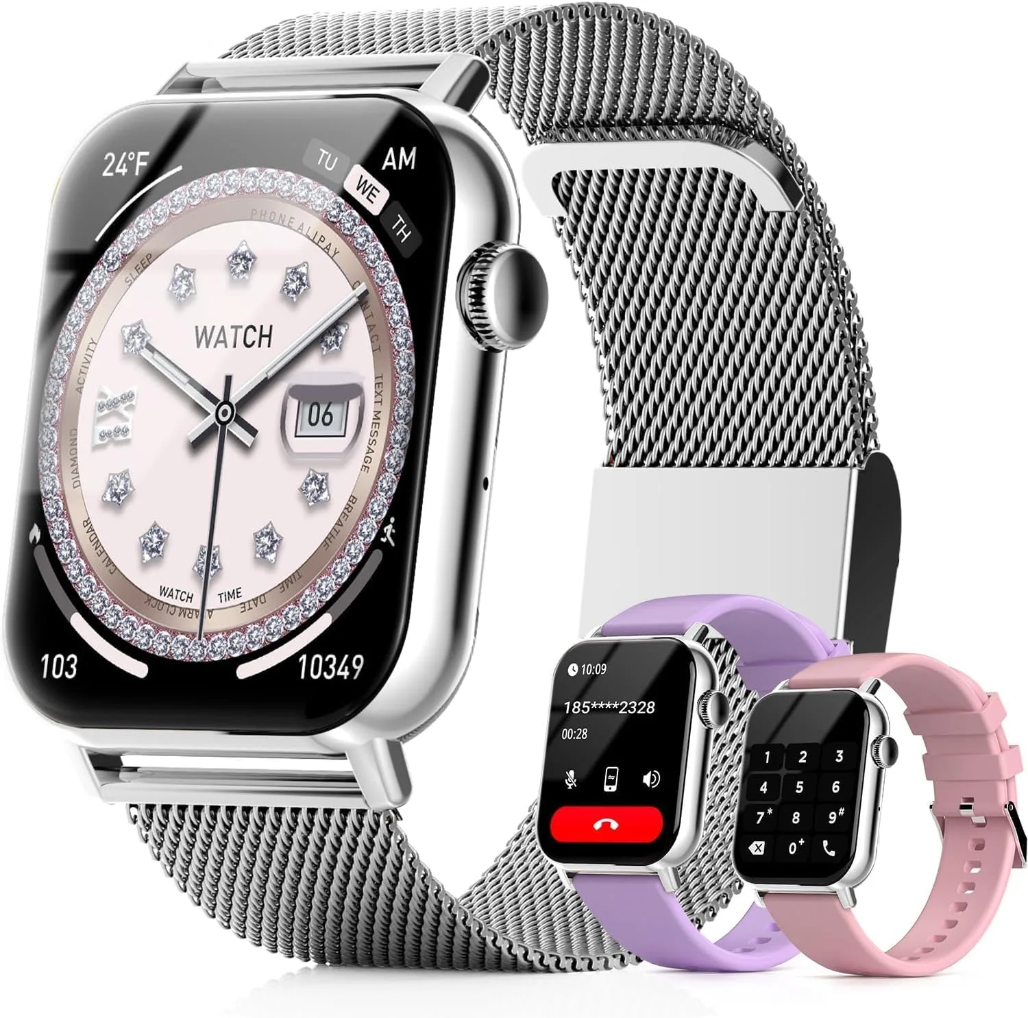 Trendia Smart Watch for Women, 1.83''HD with Bluetooth Answer/Make Calls, 3 Bands, Fitness Tracker Heart Rate Sleep Monitor, 120+ Sport Modes, IP68 Waterproof, 7 Day Battery, Smartwatch (Silver)