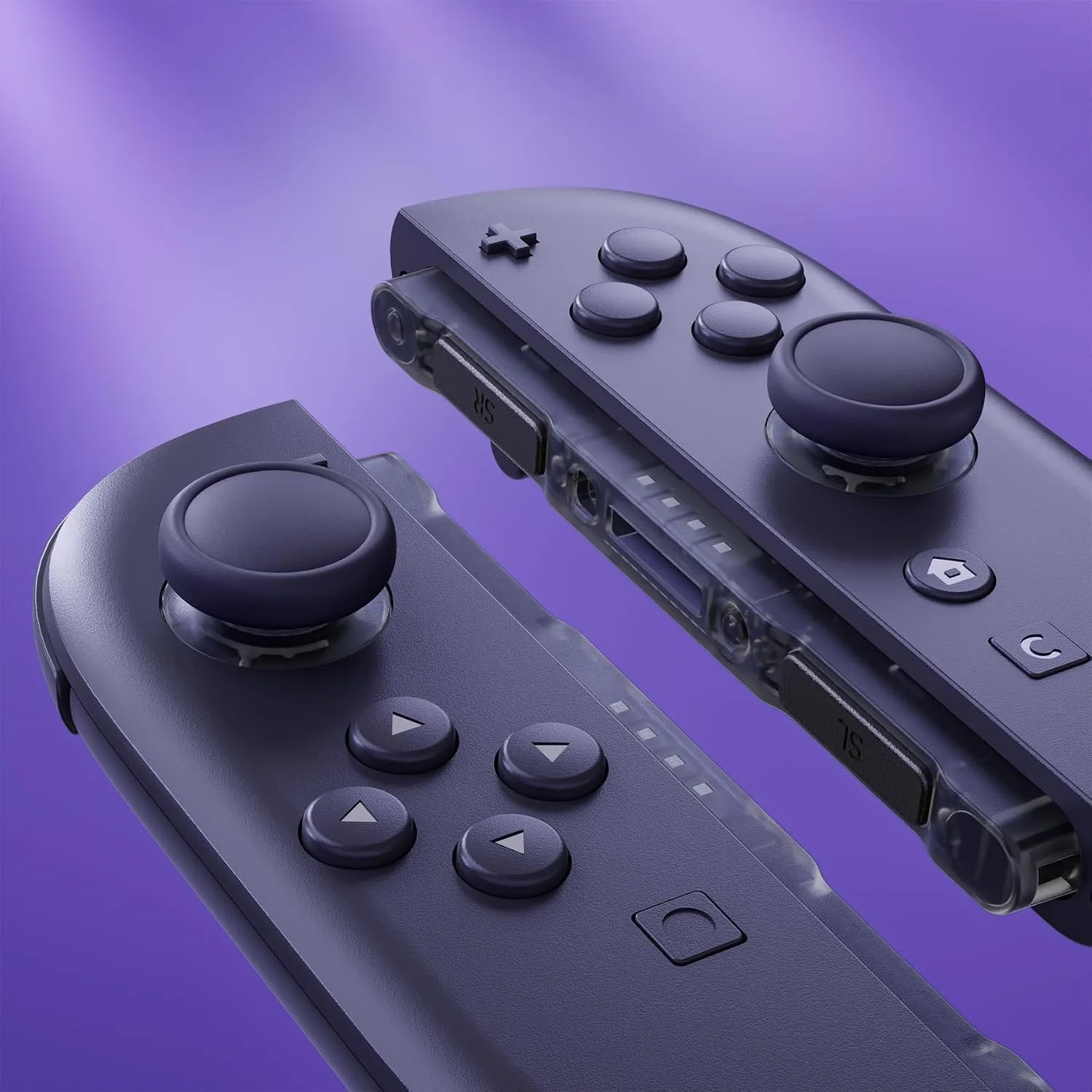 eXtremeRate Replacement 3D Joystick & Thumb Grips & Side Rail Shell Buttons for Nintendo Switch 2 JoyCon, Console Rail Stickers Left Right Analog Stick Thumbsticks Cap for Switch 2 - Clear Slate Black