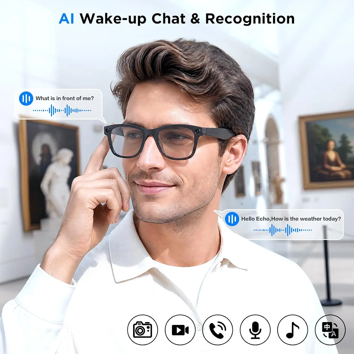 Smart Glasses with Camera, 13MP HD AI Recording Sunglasses for Men Women