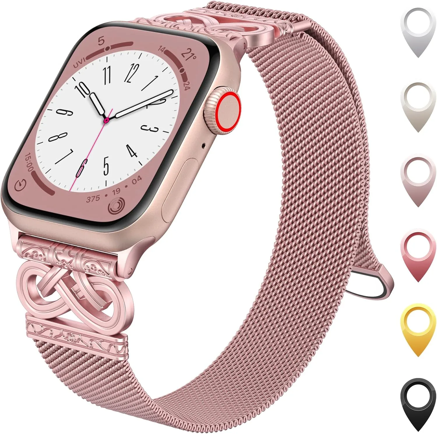 Correa metálica malla con detalle esculpido Ouluoqi compatible con Apple Watch para mujer