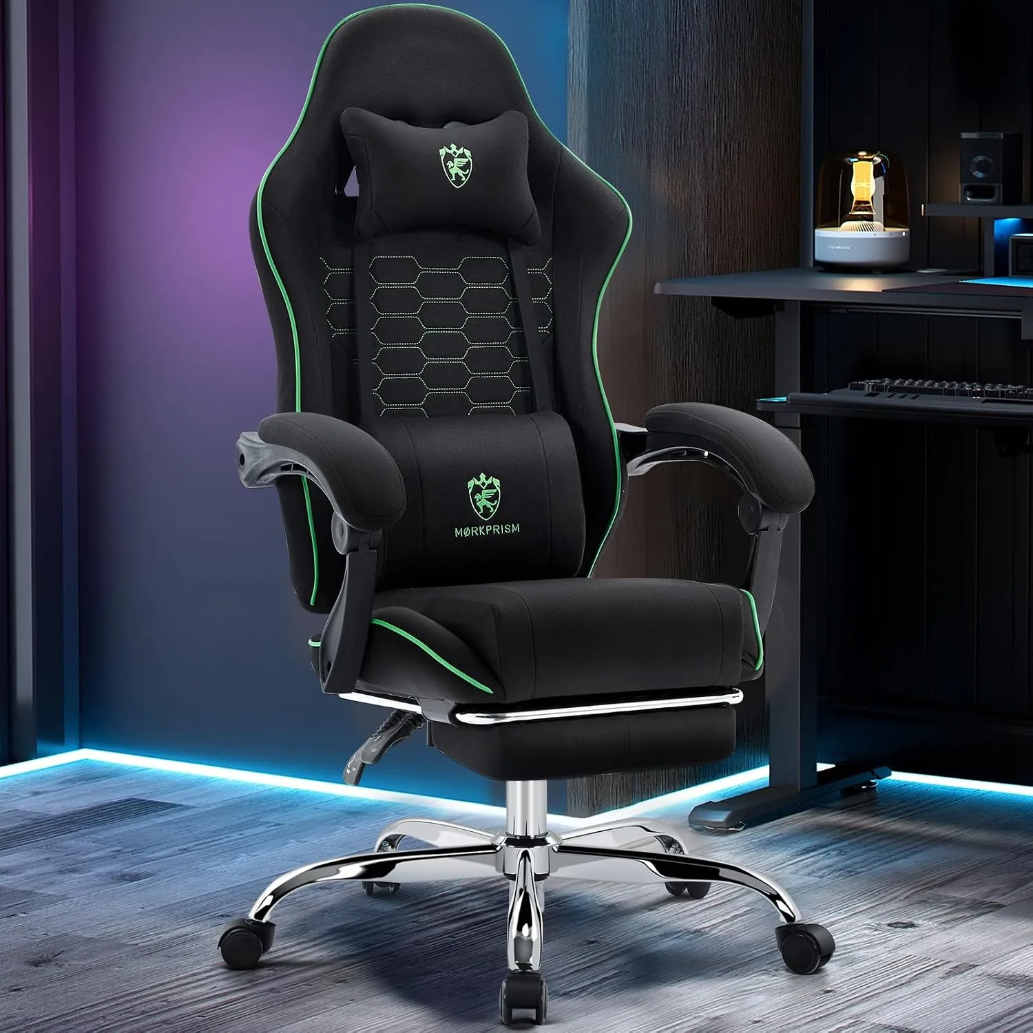 Gaming Chair,Office Chair with Massage,Gel Pad,Black Green