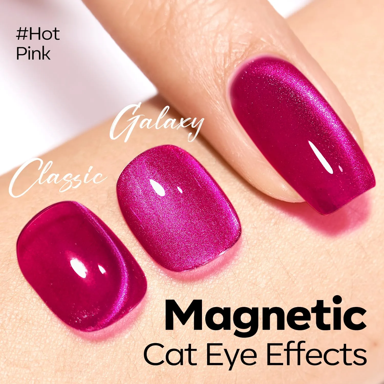 modelones Hot Pink Cat Eye Gel Nail Polish Pink Glitter