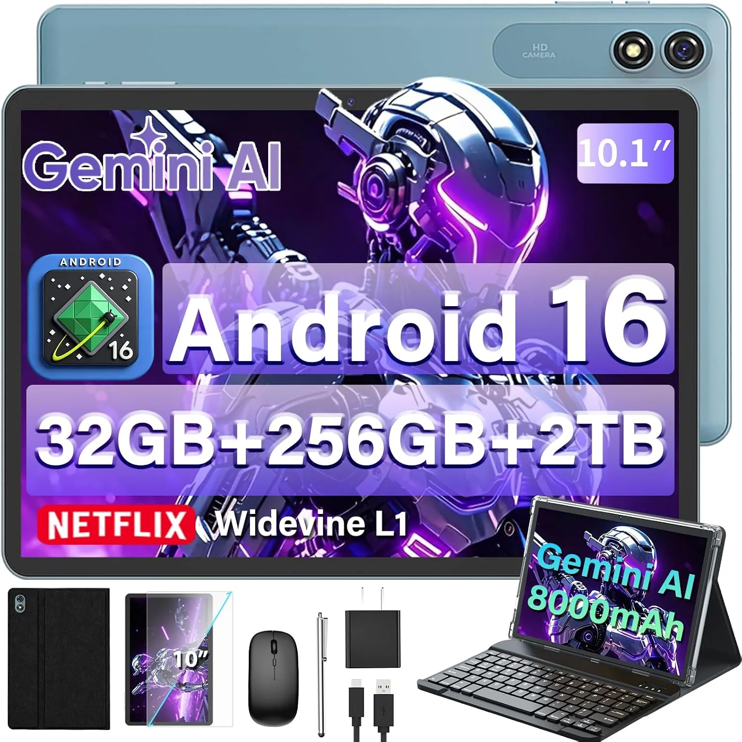 Android 16 Tablet 10 inch - Tablet with 32GB+256GB+2TB Expand, Gemini AI