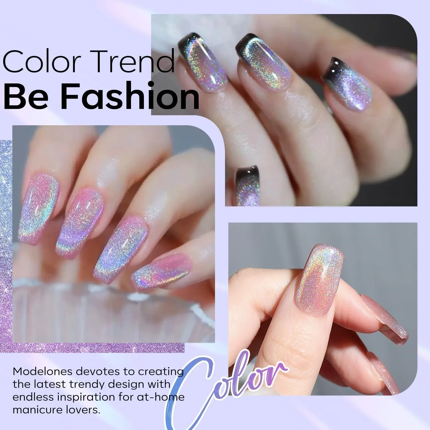 modelones Cat Eye Rainbow Gel Nail Polish Silver Glitter Holographic