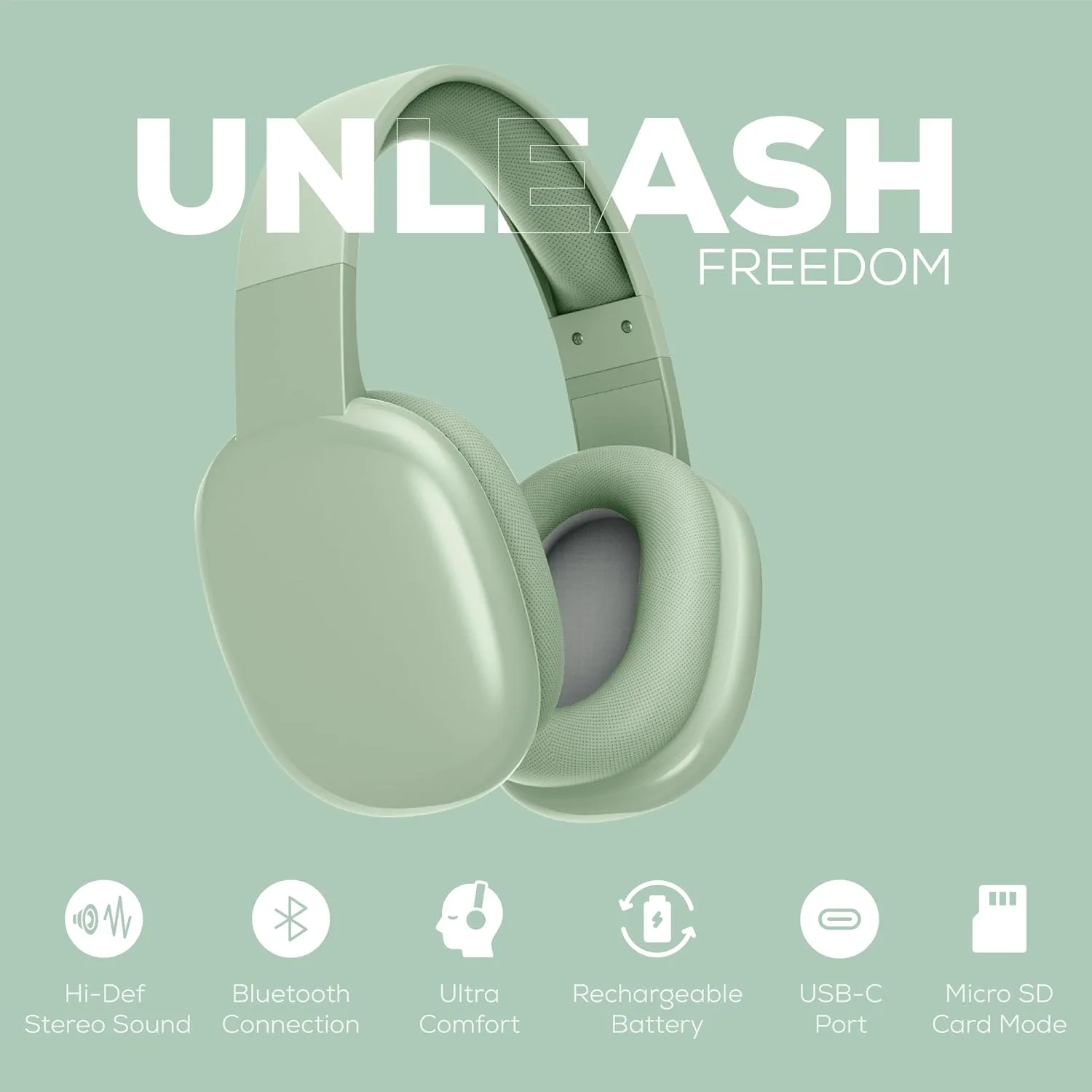 Gabba Goods Wireless Over Ear Bluetooth Headphones with Microphone - Wireless Headset -Noise Reduction - Bluetooth, Wired,Built in Micro SD for Travel, Home, Work TV,PC,Gaming,Cellphone (Mint)