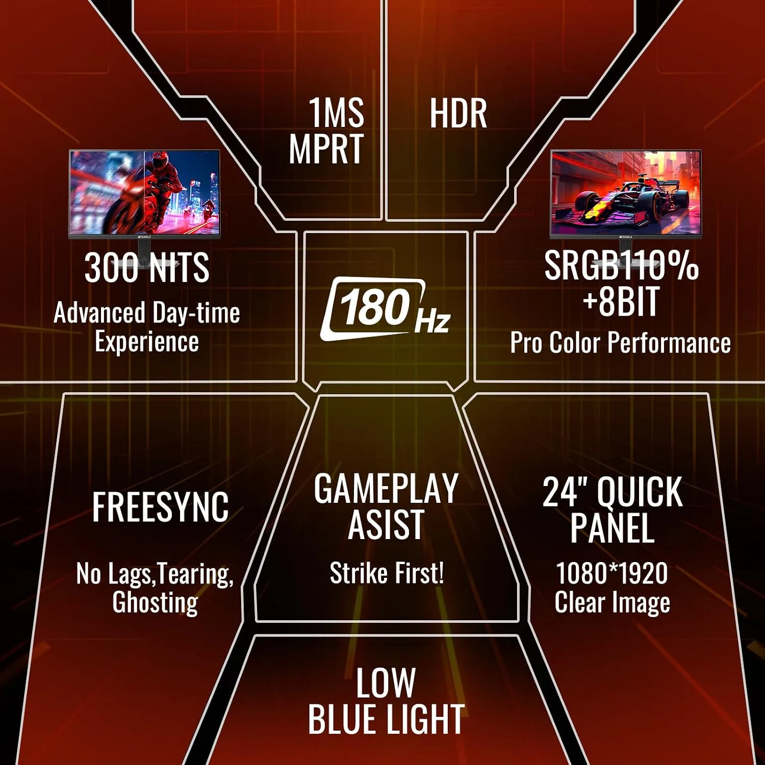 SANSUI 24 Inch 180Hz Gaming Computer Monitor, FHD 1080P for Game Office