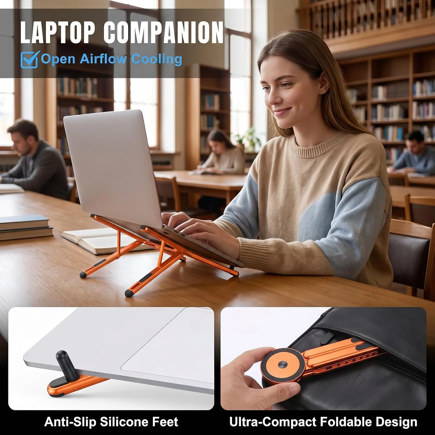Laptop Cooling Stand with Dual RGB Fans, 7-Level Adjustable Height, Aluminum Ergonomic Laptop Cooler for 11-17'' Notebook (Orange - Magnetic)