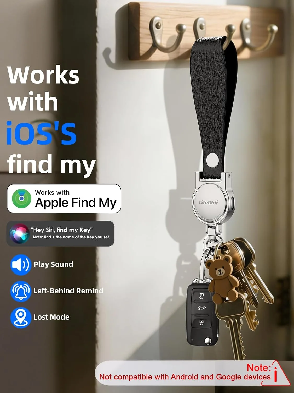 Find My Key Finder, Stainless Steel Keychain, Rechargeable Tracker