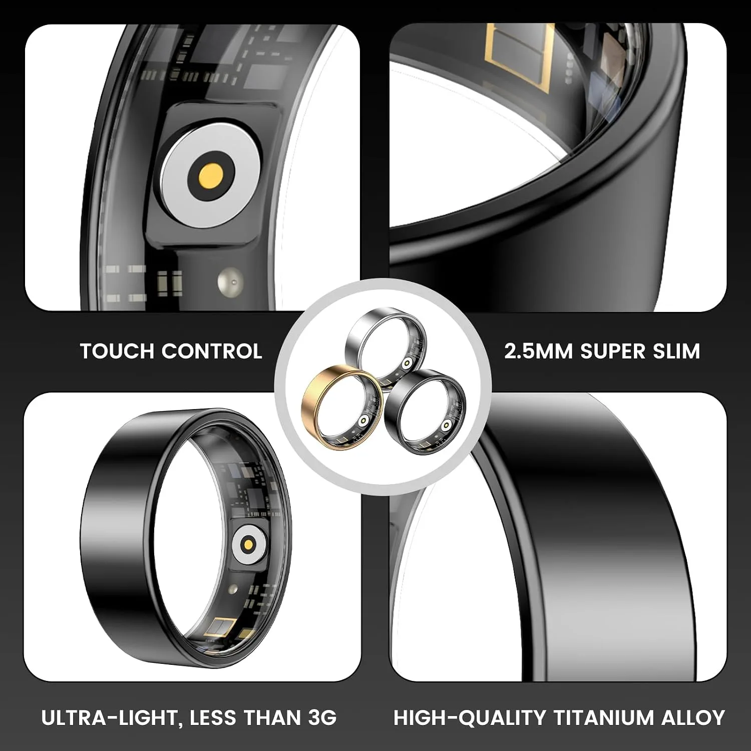 Smart Ring, Health Fitness Tracker with Heart Rate Blood Oxygen Monitor, Sleep & All-Day Sports Tracking, Long Battery Life Waterproof Wearable Ring for Men Women (R02C, Silver, 7)