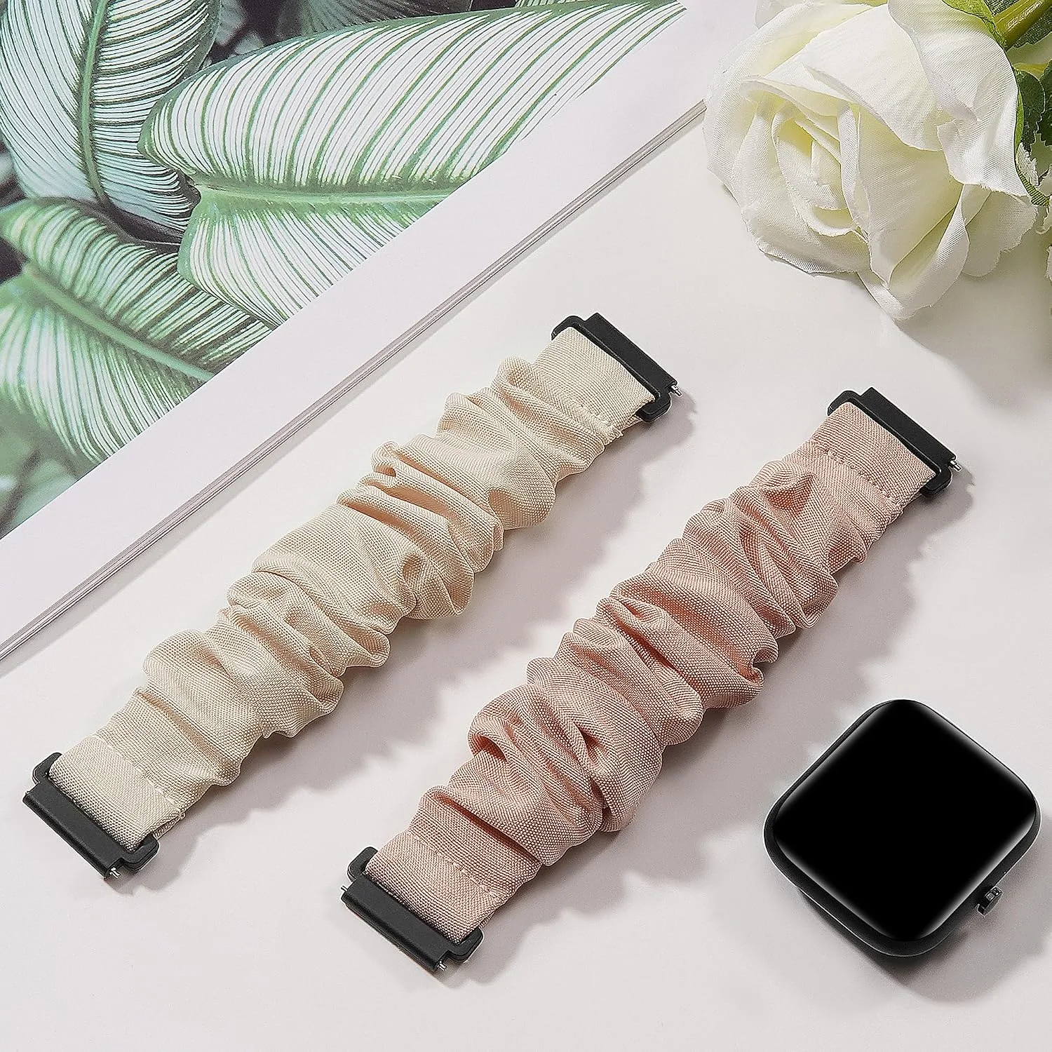 Sunnyson 22mm Bands for Veryfit IDW13/IDW16/IDW19/IDW26/IDW28 Smartwatch，2 Pack Elastic Fabric Scrunchie Straps for Fitvii H57/H56/Fitpolo/Toobur id208 Plus Women
