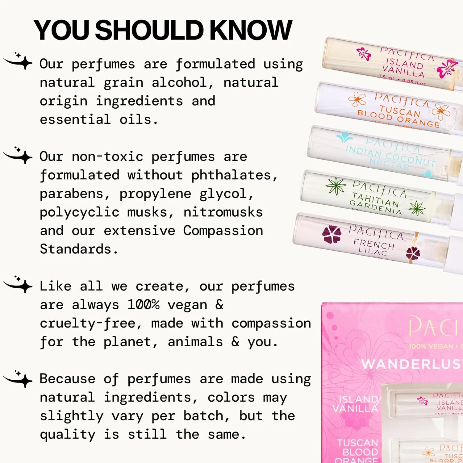 Pacifica Beauty Wanderlust Spray Perfume Set, Fragrances, Travel Perfume, Island Vanilla, Tuscan Blood Orange, Indian Coconut Nectar, Tahitian Gardenia, French Lilac, Vegan, 0.05 fl oz Each (Set of 5)