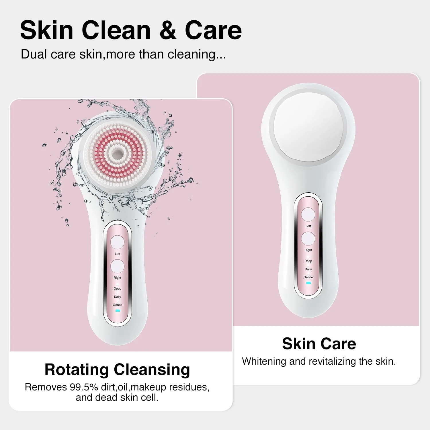 UMICKOO Electric Facial Cleansing Brush, 2-Way Rotating Face Scrubber for Daily & Deep Cleaning, 3 Modes, 5 Brush Heads, Rechargeable, IPX7 Waterproof for All Skin Types