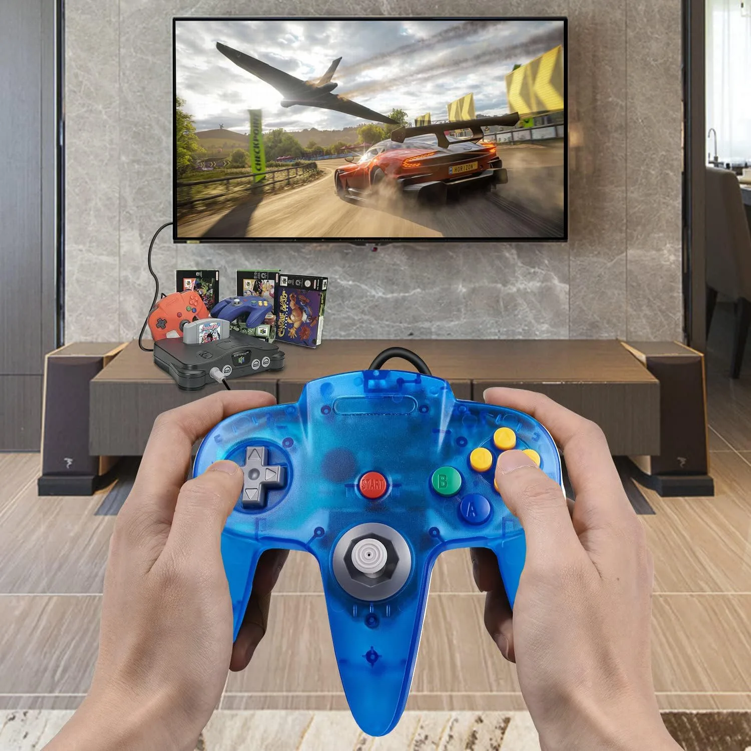 ZeroStory Classic N64 Controller, Wired N64 Controller Upgraded Joystick for N64 Video Game Console (Transparent Red and Transparent Blue)