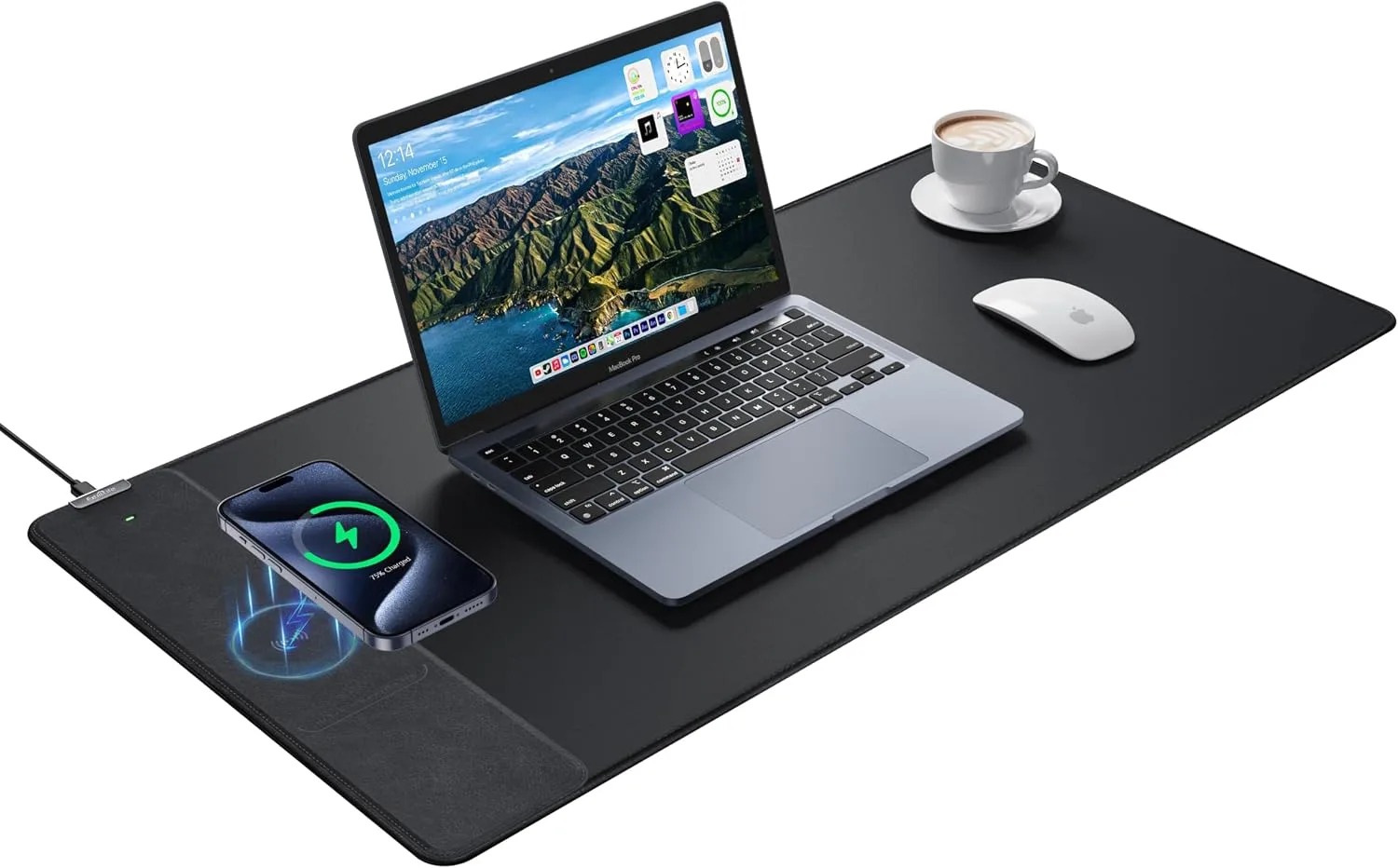 Wireless Charging Mouse Pad, Gaming Mouse Pad with Ultra-Smooth Surface, 31.5"x15.75" Large Desk Mat, Non-Slip Rubber Base, Waterproof Computer Keyboard Pad for Gaming, MacBook, Laptop, Desk