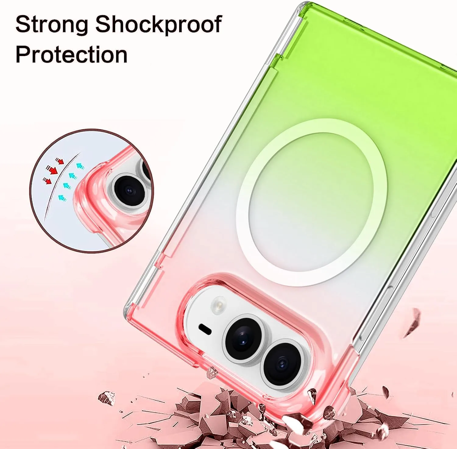 tharlet Magnetic Case Fit for iPhone Duo, Anti Yellowing, Green Pink