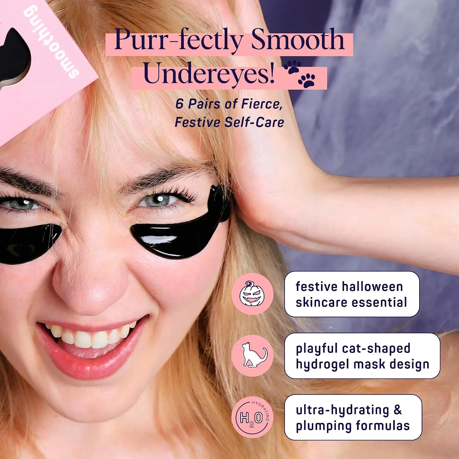 SpaLife Cat Smoothing Korean Eye Patches | Halloween Gifts For Girlfriend | Eye Patches for Puffy Eyes and Dark Circles | Gothic Cat Gifts & Adult Boo Basket Stuffers for Women | Pack of 6 Pairs