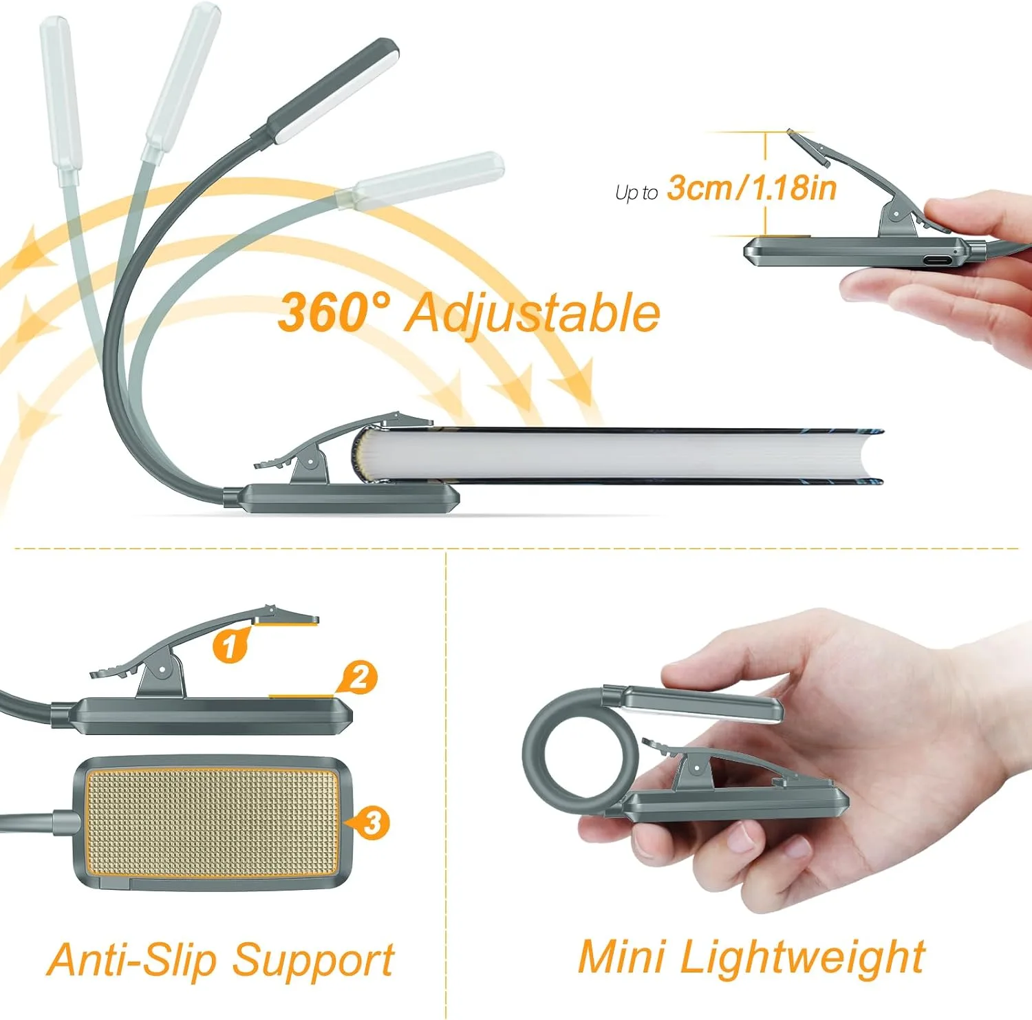 Gritin 9 LED Rechargeable Book Light for Reading in Bed