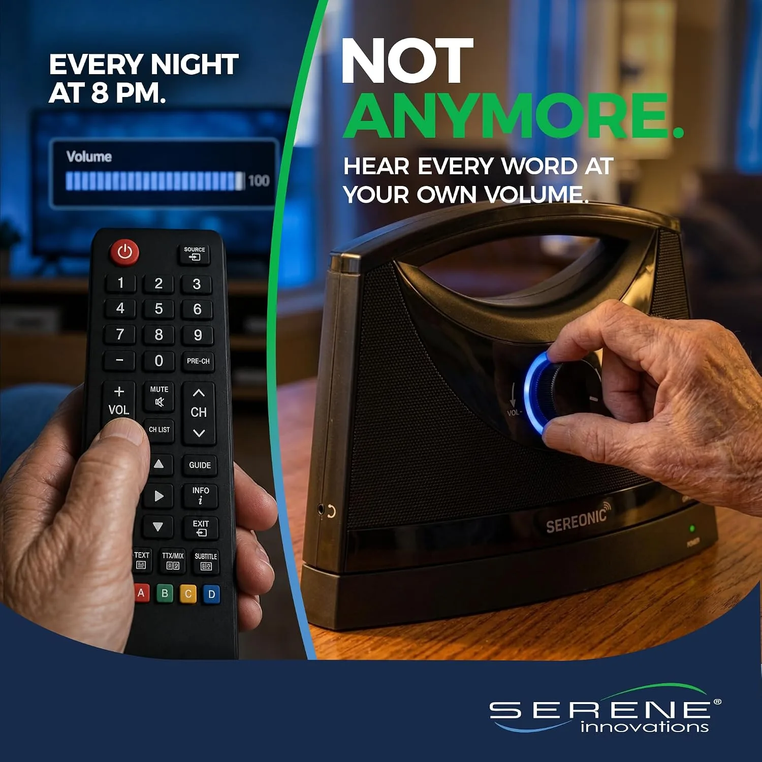SEREONIC Portable Wireless TV Speakers for Smart TV - Ideal for TV Watching Without The Blaring Volume - Wireless Speakers for TV Designed for Hard of Hearing, Elderly, and Seniors - 100ft Range
