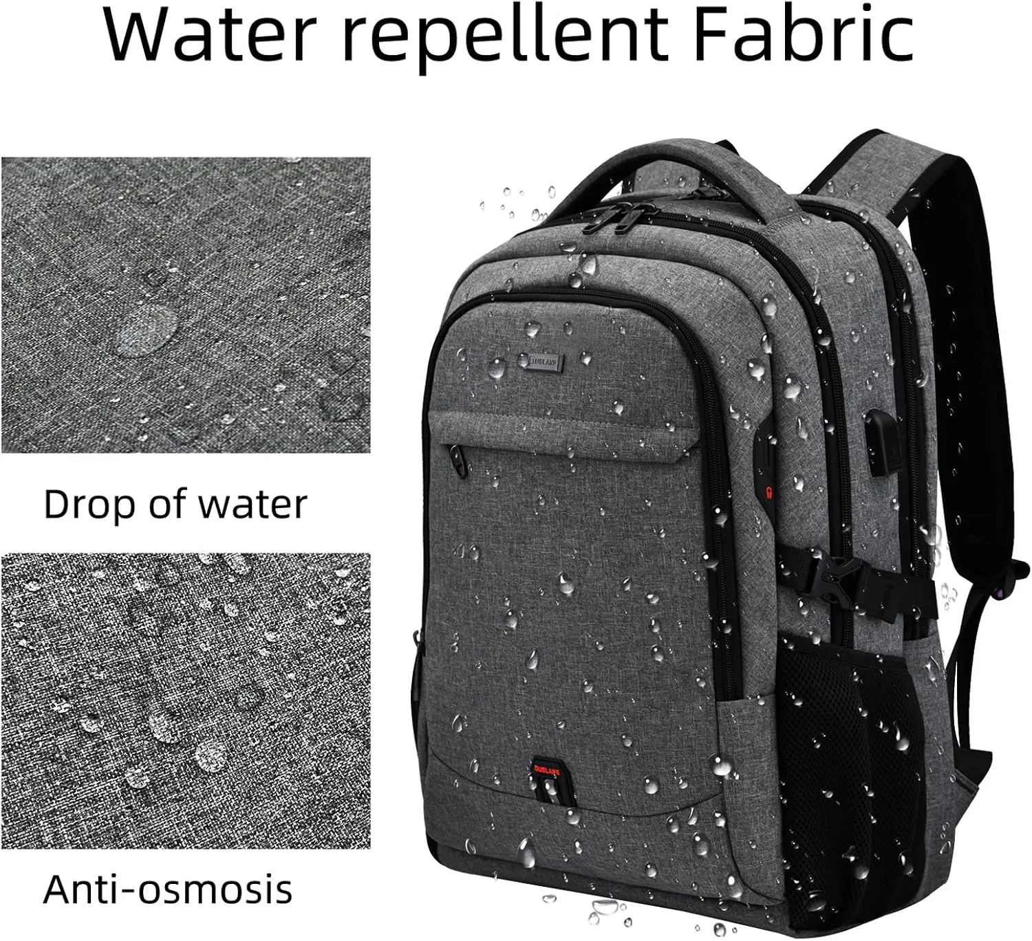 DUSLANG 17 Inch Travel Laptop Backpack Water Resistant College Backpack for Men Laptop Bag with USB Charging Port,Light Grey