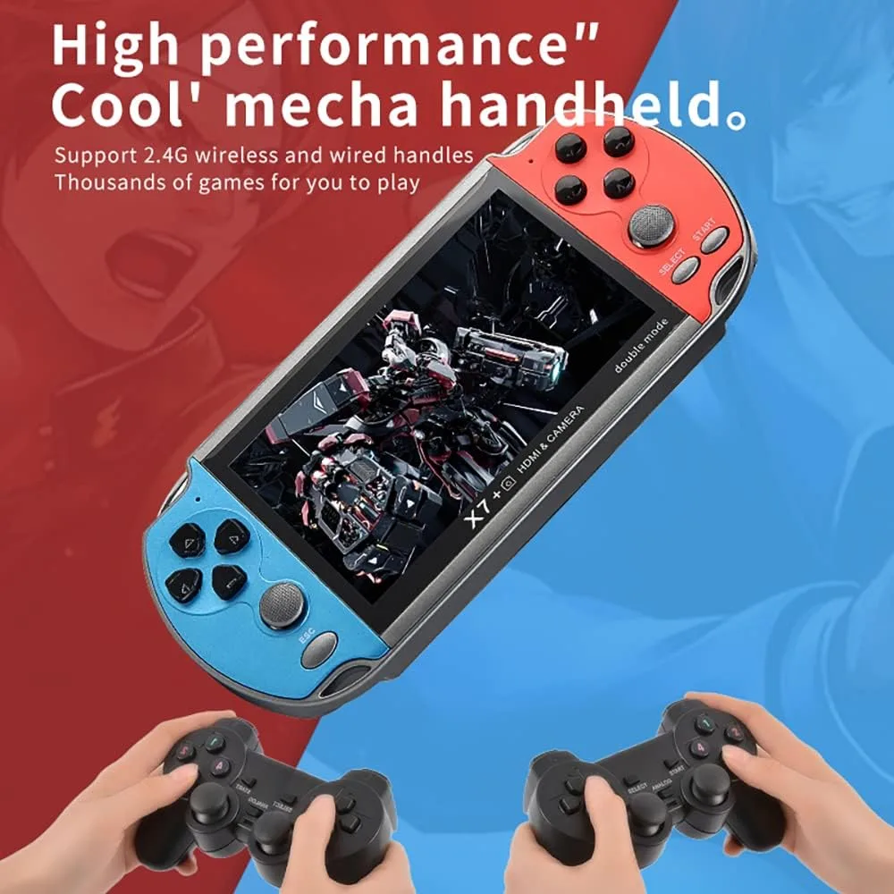 DREAMHAX X7 Plus Handheld Game Console , Preload 10000 Games Portable Video Games Support HDMI Output & Double Player Classic Arcade Retro Game Player (4.3" Screen Red & Blue)