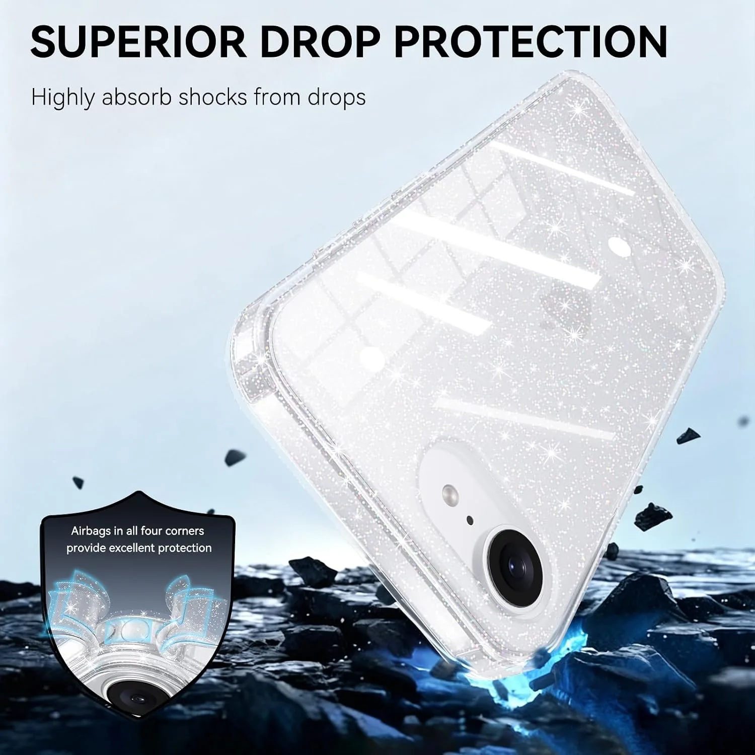 YINLAI for iPhone 17e, 16e Case 6.1-Inch Anti-Yellowing, Clear Glitter