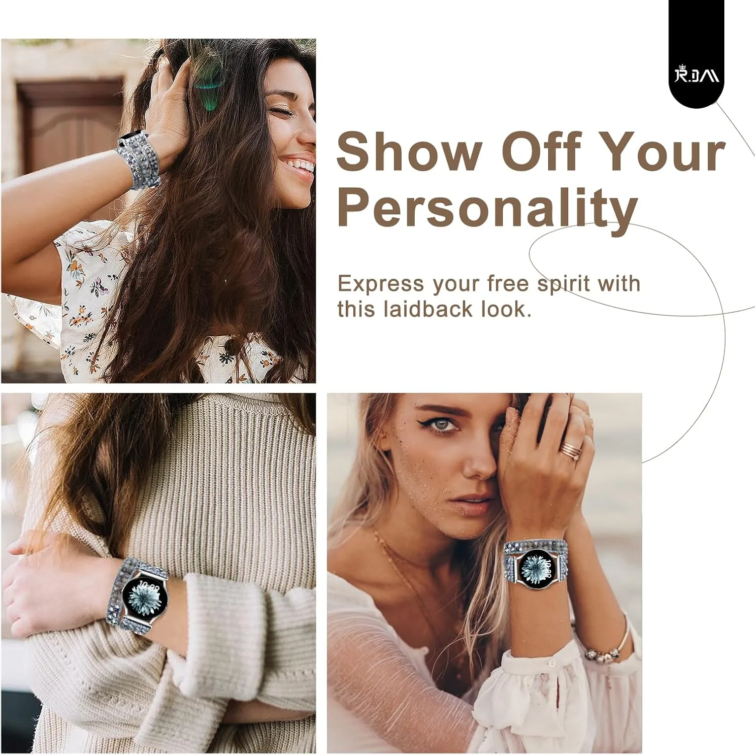 JR.DM Boho Beaded Handmade Braided Bracelet Band Women 20mm Compatible with Samsung Galaxy Watch 7/6/5/4/Active 2/4 Classic/6 Classic/5 Pro/FE 40mm 42mm 43mm 44mm 45mm 46mm 47mm
