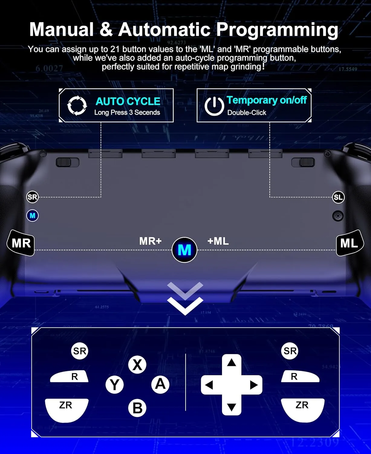 Gammeefy Switch Controller – Hall Effect Joysticks & Enhanced Grip – One Piece Switch Joypad Replacement Switch Pro Controller with 8-Color RGB Lighting, Turbo, Macros - Black, 6.2"/7"