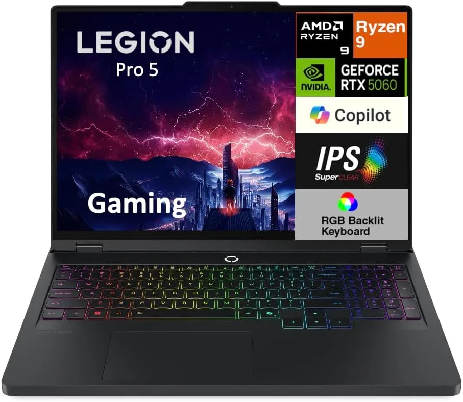 Lenovo Legion Pro 5 Gaming Laptop 16.0" WQXGA (AMD Ryzen 9 8945HX, GeForce RTX 5060 8GB, 16GB DDR5, 2TB PCIe SSD, Win 11 Home) w/MS 365 Personal, DKZ USB Port Expander