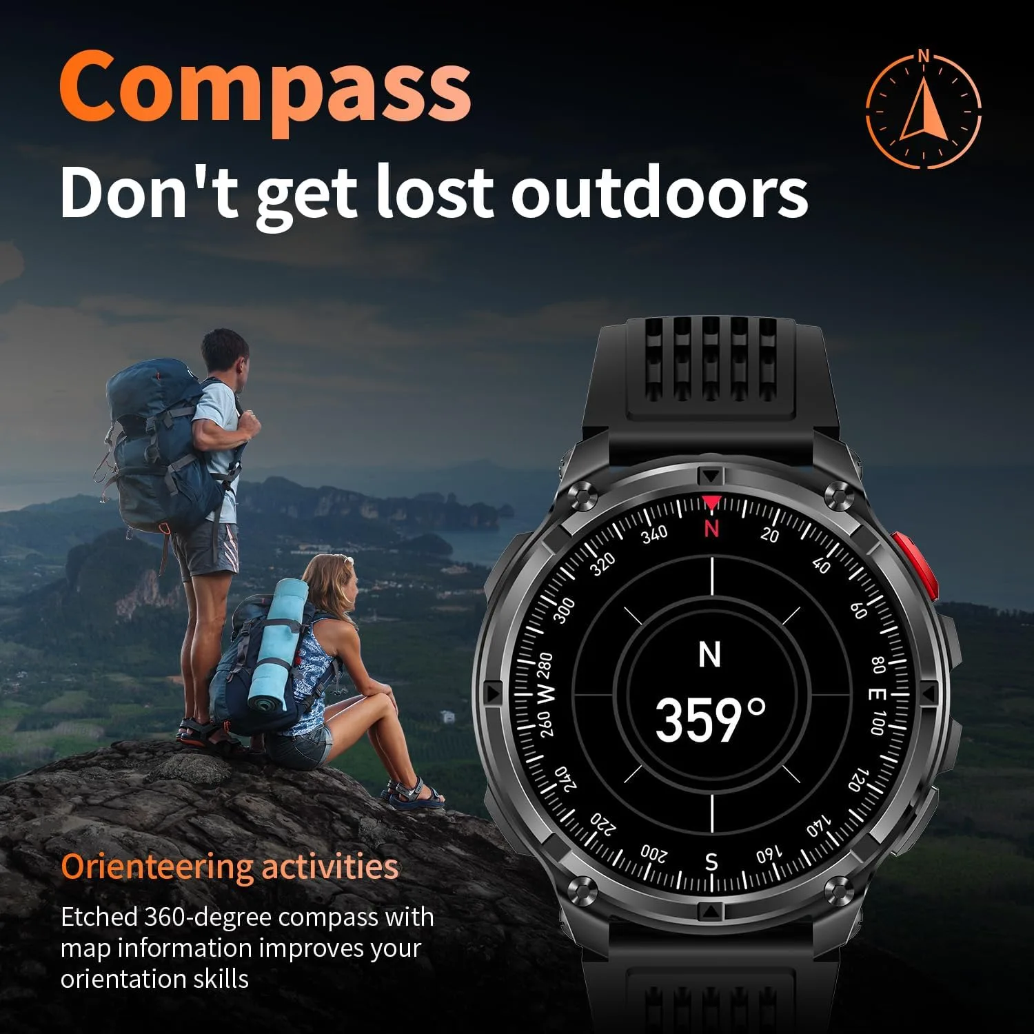Mens Smart Watch for Android Phones and iPhone,Military Sport Smart Watches for Men Fitness Tracker Watch with Flashlight/Compass/Waterproof/100 Days Battery/Heart Rate/Sleep/100+ Sport Modes