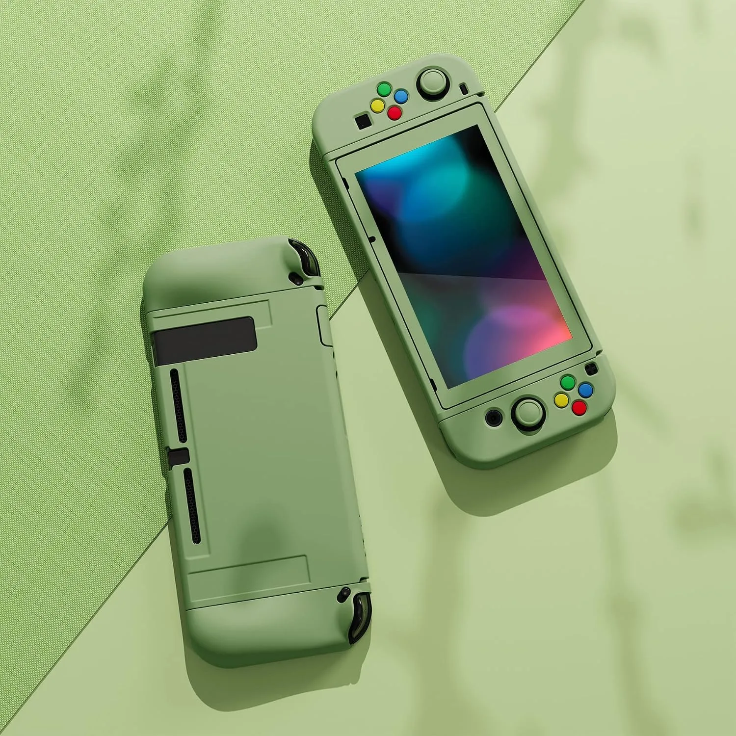 PlayVital ZealProtect Soft Protective Case for Nintendo Switch, Flexible Joycon Cover Slim Cover for Nintendo Switch with Screen Protector & Thumb Grip Caps & ABXY Direction Button Caps - Matcha Green