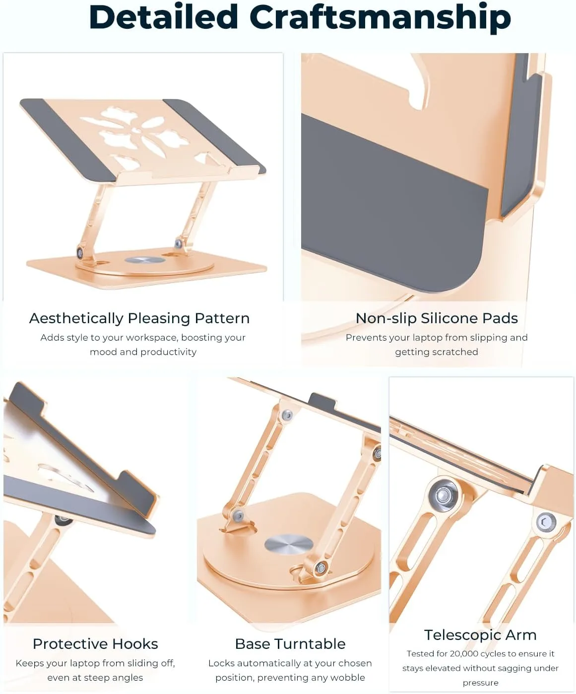 Aoviho 360° Rotating Laptop Stand for Desk | Adjustable, Foldable, Portable Aluminum Ergonomic Riser | Compatible with MacBook, Dell, HP & All Laptops 10-16 inch | Gold