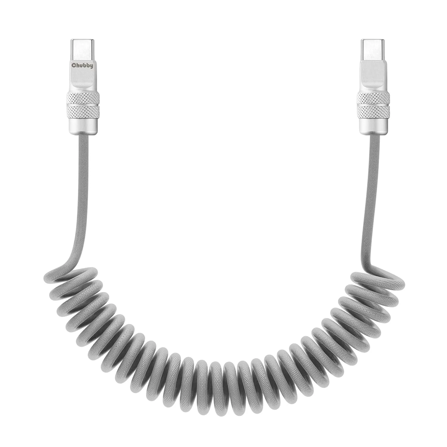 chubbycable USB C to C 240W Braided Coiled Charging Cable, Gray, 6FT